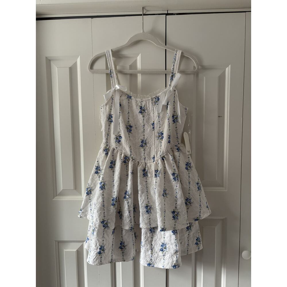 Trixxi White Blue Floral Tiered Dress Size S - Picture 2 of 10